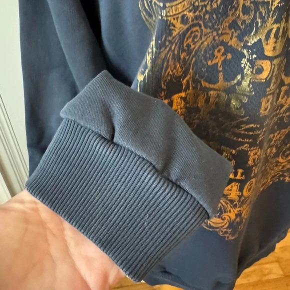 Balmain Paris The Rock Baroque Metallic-Print Sweatshirt, Blue 50 Size Large Men - Picture 8 of 13